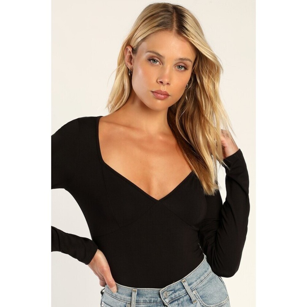 Lulus Keepin' It Stylish Black Long Sleeve Bodysuit - Size S